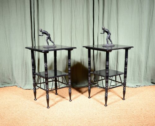 A PAIR OF AESTHETIC MOVEMENT EBONISED TWO TIER TABLES TO A DESIGN BY EW GODWIN C1870 - ADDITIONAL PHOTO 8