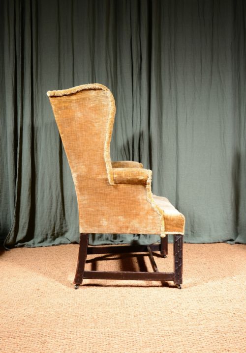 A SMALL GEORGE III WINGBACK ARMCHAIR ON BLIND FRET CARVED MAHOGANY LEGS C1820 - ADDITIONAL PHOTO 1
