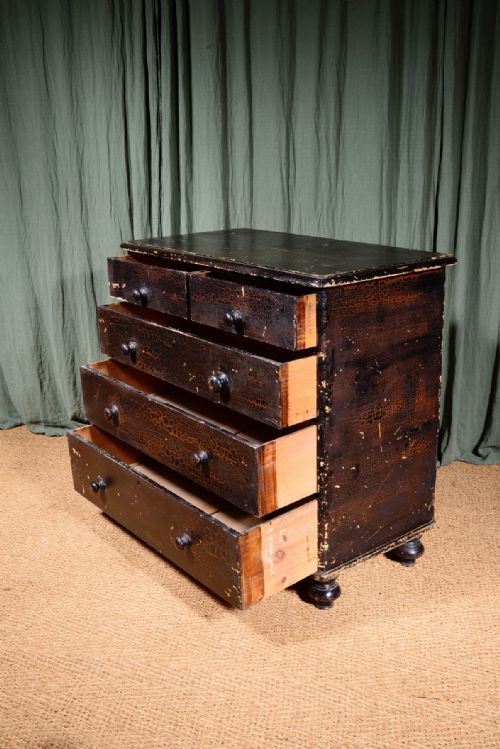A VICTORIAN PAINTED PINE CHEST OF DRAWERS WITH HEAVY CRAQUELURE C1850 - ADDITIONAL PHOTO 1