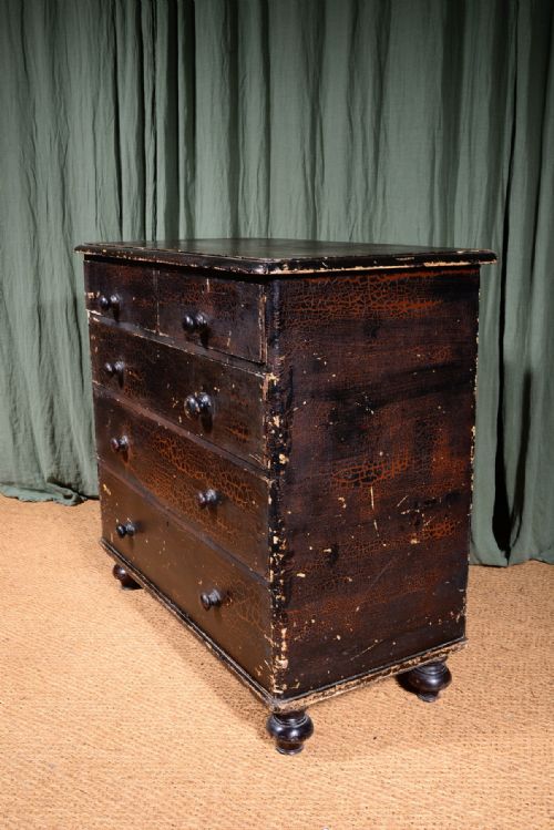 A VICTORIAN PAINTED PINE CHEST OF DRAWERS WITH HEAVY CRAQUELURE C1850 - ADDITIONAL PHOTO 2