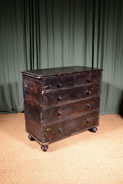 A VICTORIAN PAINTED PINE CHEST OF DRAWERS WITH HEAVY CRAQUELURE C1850 - ADDITIONAL PHOTO 5