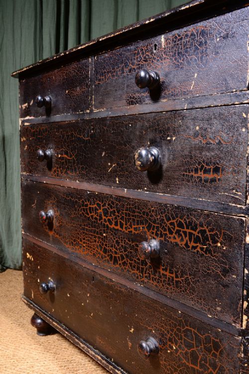 A VICTORIAN PAINTED PINE CHEST OF DRAWERS WITH HEAVY CRAQUELURE C1850 - ADDITIONAL PHOTO 7