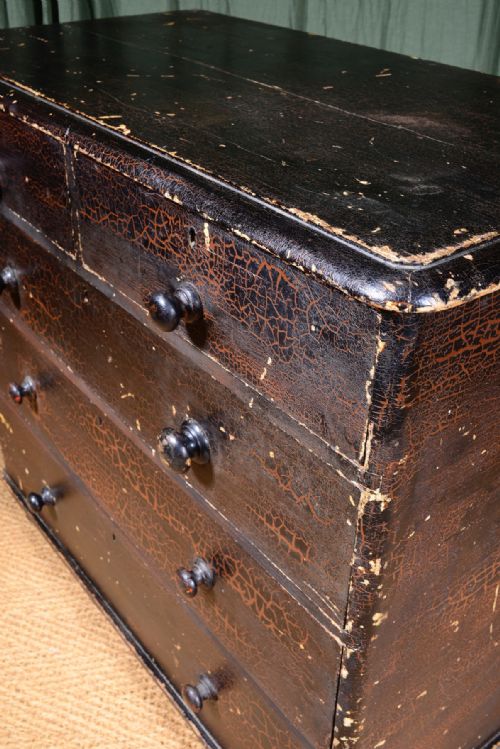 A VICTORIAN PAINTED PINE CHEST OF DRAWERS WITH HEAVY CRAQUELURE C1850 - ADDITIONAL PHOTO 8