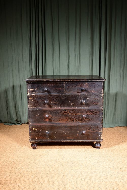 A VICTORIAN PAINTED PINE CHEST OF DRAWERS WITH HEAVY CRAQUELURE C1850 - ADDITIONAL PHOTO 10