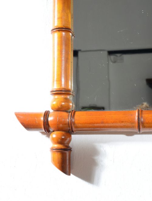 A FRENCH SATINWOOD SIMULATED BAMBOO WALL MIRROR C1900 - ADDITIONAL PHOTO 2