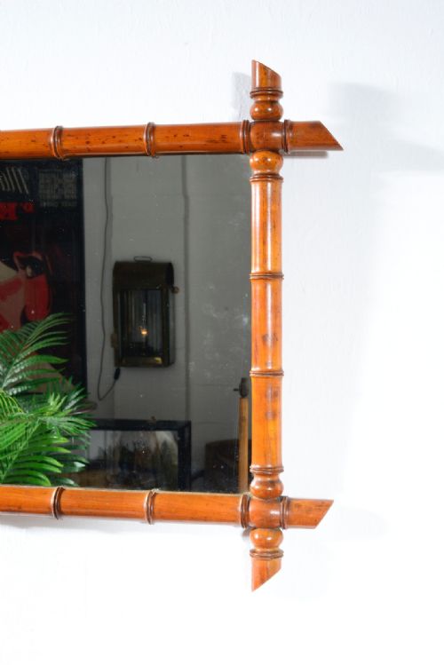 A FRENCH SATINWOOD SIMULATED BAMBOO WALL MIRROR C1900 - ADDITIONAL PHOTO 3