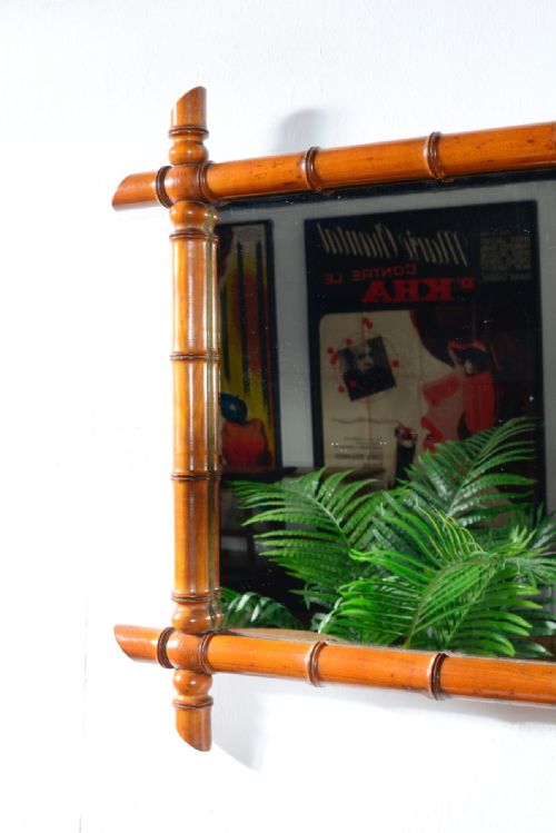 A FRENCH SATINWOOD SIMULATED BAMBOO WALL MIRROR C1900 - ADDITIONAL PHOTO 4