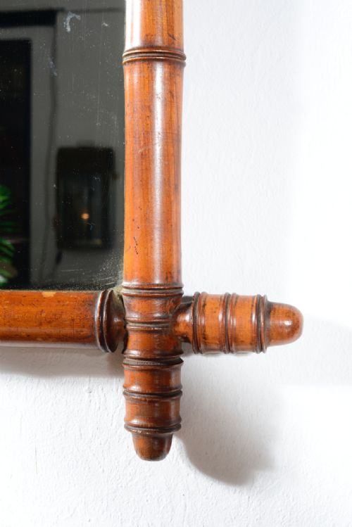A LARGE FRENCH FRUITWOOD SIMULATED BAMBOO MIRROR C1900 - ADDITIONAL PHOTO 1