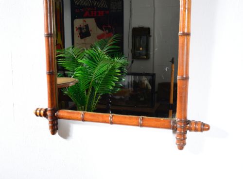 A LARGE FRENCH FRUITWOOD SIMULATED BAMBOO MIRROR C1900 - ADDITIONAL PHOTO 2