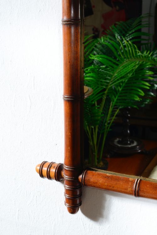 A LARGE FRENCH FRUITWOOD SIMULATED BAMBOO MIRROR C1900 - ADDITIONAL PHOTO 3