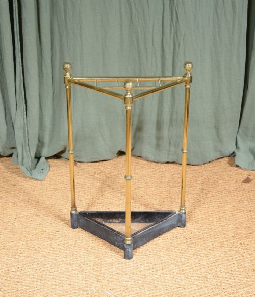a victorian brass and cast iron stick stand of triangular form c1870 - CATEGORY: ANTIQUE MISCELLANEOUS - DATED VICTORIAN