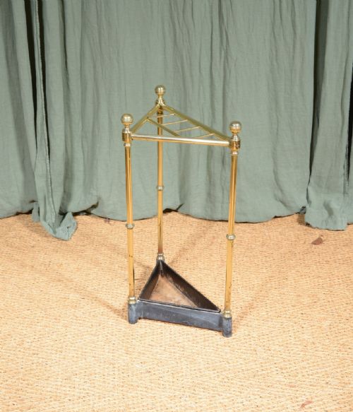 A VICTORIAN BRASS AND CAST IRON STICK STAND OF TRIANGULAR FORM C1870 - ADDITIONAL PHOTO 1