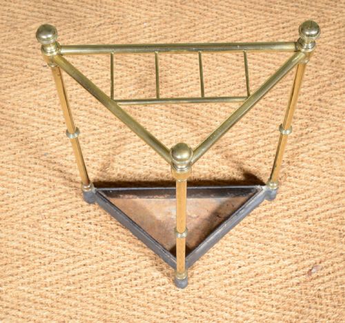 A VICTORIAN BRASS AND CAST IRON STICK STAND OF TRIANGULAR FORM C1870 - ADDITIONAL PHOTO 2