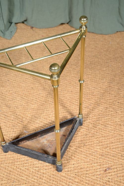 A VICTORIAN BRASS AND CAST IRON STICK STAND OF TRIANGULAR FORM C1870 - ADDITIONAL PHOTO 4