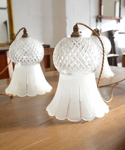 A SET OF SIX CUT AND FROSTED GLASS FLOWERHEAD PENDANT LIGHTS EARLY 20TH CENTURY - ADDITIONAL PHOTO 3