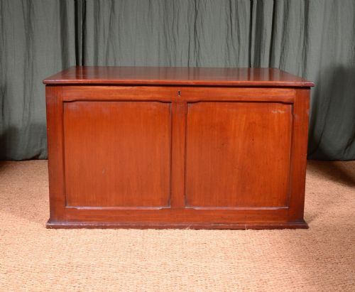 A LARGE VICTORIAN ARTS CRAFTS PANELLED MAHOGANY BLANKET CHEST C1870 - ADDITIONAL PHOTO 1