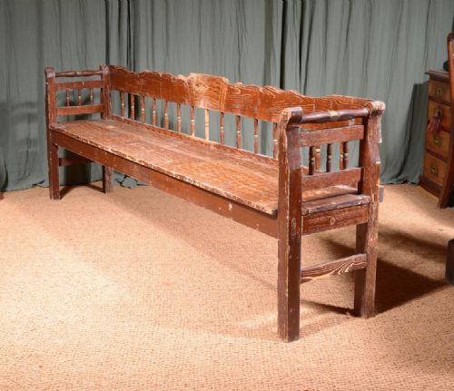 a 75 foot scandinavian pine settle bench with original painted decoration c1900 - CATEGORY: ANTIQUE FURNITURE - DATED 1900