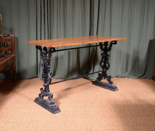 A VICTORIAN CAST IRON PUB TABLE WITH A SATIN BIRCH TOP C1890 - ADDITIONAL PHOTO 2