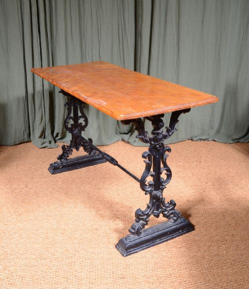 A VICTORIAN CAST IRON PUB TABLE WITH A SATIN BIRCH TOP C1890 - ADDITIONAL PHOTO 3