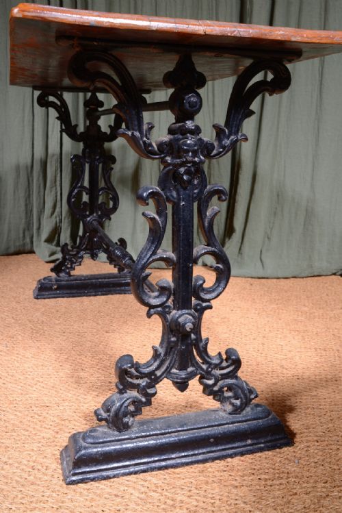 A VICTORIAN CAST IRON PUB TABLE WITH A SATIN BIRCH TOP C1890 - ADDITIONAL PHOTO 4