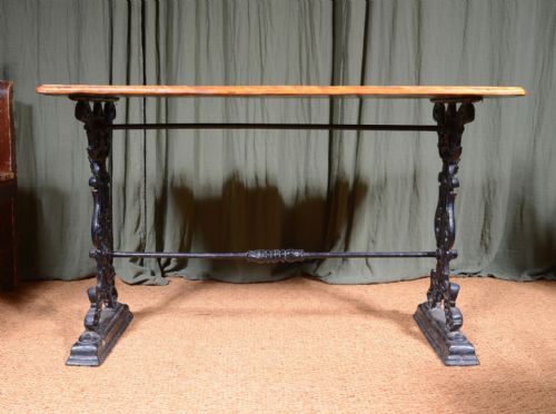 A VICTORIAN CAST IRON PUB TABLE WITH A SATIN BIRCH TOP C1890 - ADDITIONAL PHOTO 5