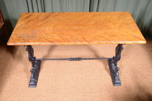 A VICTORIAN CAST IRON PUB TABLE WITH A SATIN BIRCH TOP C1890 - ADDITIONAL PHOTO 6