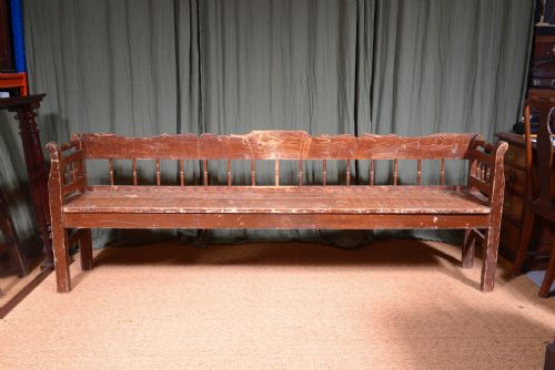 A 75 FOOT SCANDINAVIAN PINE SETTLE BENCH WITH ORIGINAL PAINTED DECORATION C1900 - ADDITIONAL PHOTO 1