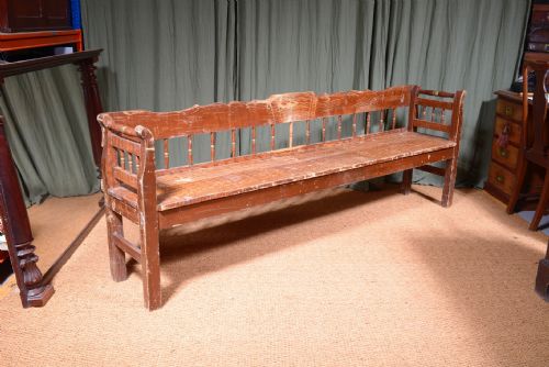 A 75 FOOT SCANDINAVIAN PINE SETTLE BENCH WITH ORIGINAL PAINTED DECORATION C1900 - ADDITIONAL PHOTO 2