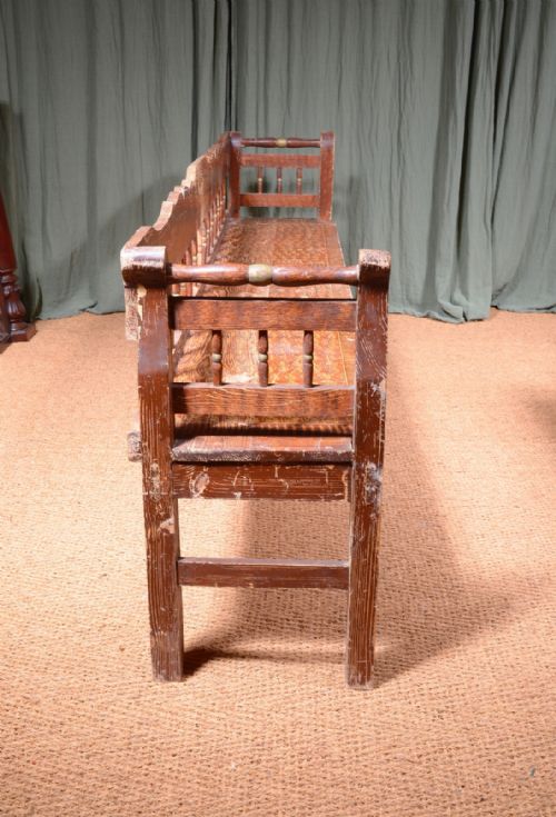 A 75 FOOT SCANDINAVIAN PINE SETTLE BENCH WITH ORIGINAL PAINTED DECORATION C1900 - ADDITIONAL PHOTO 3