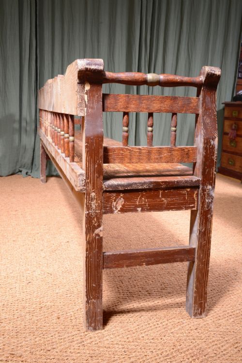 A 75 FOOT SCANDINAVIAN PINE SETTLE BENCH WITH ORIGINAL PAINTED DECORATION C1900 - ADDITIONAL PHOTO 4