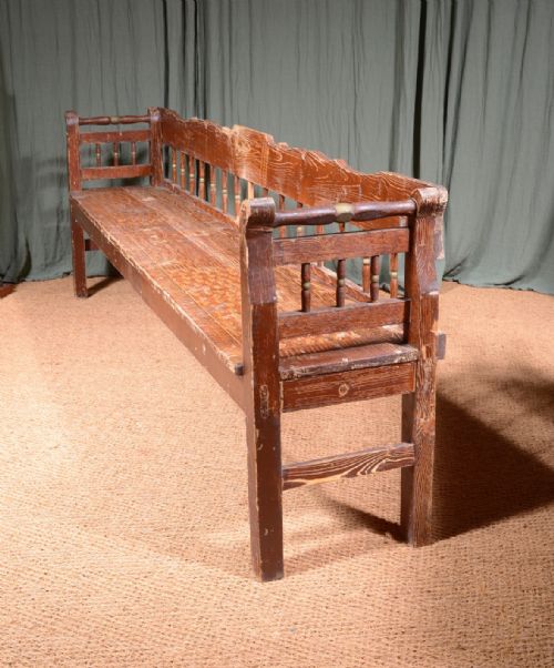 A 75 FOOT SCANDINAVIAN PINE SETTLE BENCH WITH ORIGINAL PAINTED DECORATION C1900 - ADDITIONAL PHOTO 5