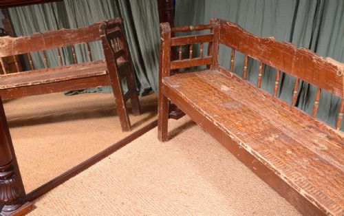 A 75 FOOT SCANDINAVIAN PINE SETTLE BENCH WITH ORIGINAL PAINTED DECORATION C1900 - ADDITIONAL PHOTO 10