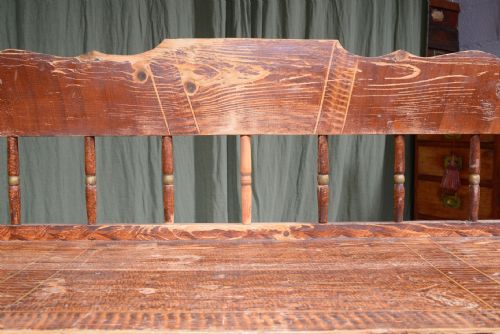 A 75 FOOT SCANDINAVIAN PINE SETTLE BENCH WITH ORIGINAL PAINTED DECORATION C1900 - ADDITIONAL PHOTO 11