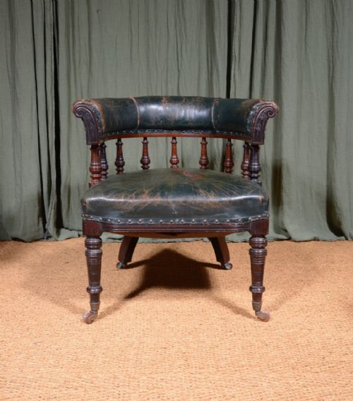 A VICTORIAN AESTHETIC MOVEMENT MAHOGANY AND GREEN LEATHER DESK CHAIR C1870 - ADDITIONAL PHOTO 1