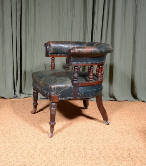A VICTORIAN AESTHETIC MOVEMENT MAHOGANY AND GREEN LEATHER DESK CHAIR C1870 - ADDITIONAL PHOTO 2