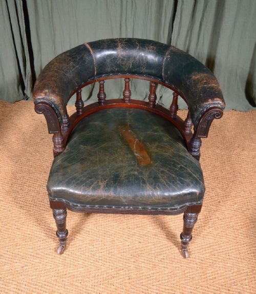 A VICTORIAN AESTHETIC MOVEMENT MAHOGANY AND GREEN LEATHER DESK CHAIR C1870 - ADDITIONAL PHOTO 3