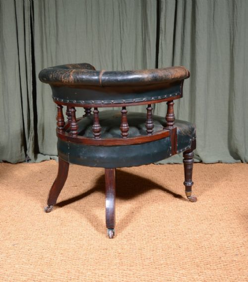 A VICTORIAN AESTHETIC MOVEMENT MAHOGANY AND GREEN LEATHER DESK CHAIR C1870 - ADDITIONAL PHOTO 5