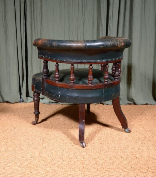 A VICTORIAN AESTHETIC MOVEMENT MAHOGANY AND GREEN LEATHER DESK CHAIR C1870 - ADDITIONAL PHOTO 6