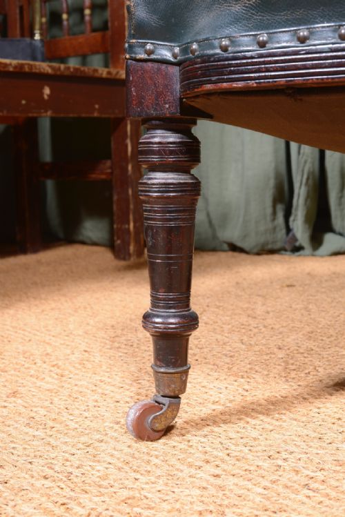 A VICTORIAN AESTHETIC MOVEMENT MAHOGANY AND GREEN LEATHER DESK CHAIR C1870 - ADDITIONAL PHOTO 7
