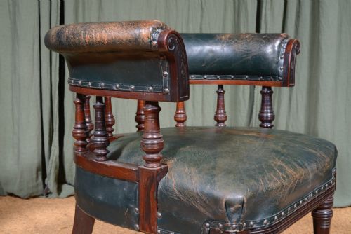 A VICTORIAN AESTHETIC MOVEMENT MAHOGANY AND GREEN LEATHER DESK CHAIR C1870 - ADDITIONAL PHOTO 8