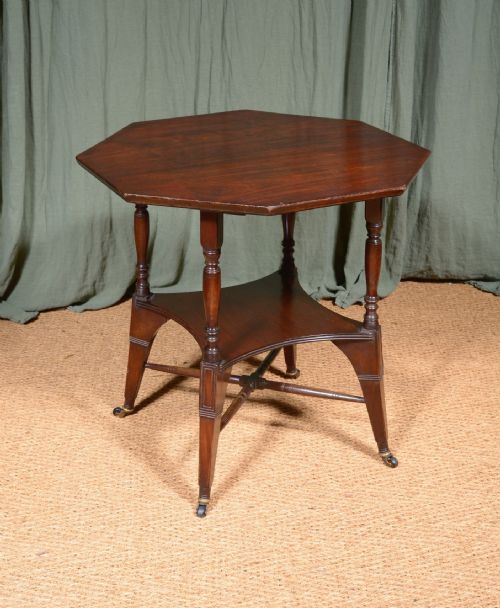 an aesthetic movement octagonal mahogany table attributed to shoolbred c1880 - CATEGORY: ANTIQUE TABLES - DATED VICTORIAN