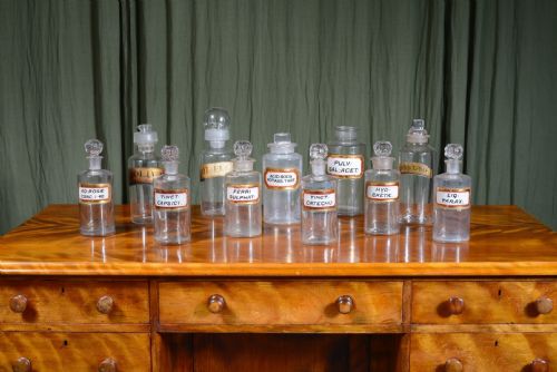 a collection of eleven glass apothecary bottles jars c18801920 - CATEGORY: ANTIQUE GLASS - DATED 1900