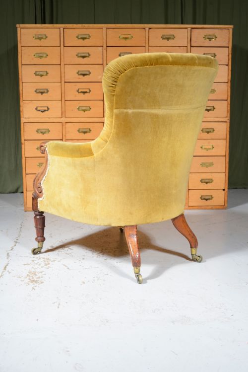 A WILLIAM IV WALNUT AND GOLD VELVET BUTTON BACK ARMCHAIR C1835 - ADDITIONAL PHOTO 3