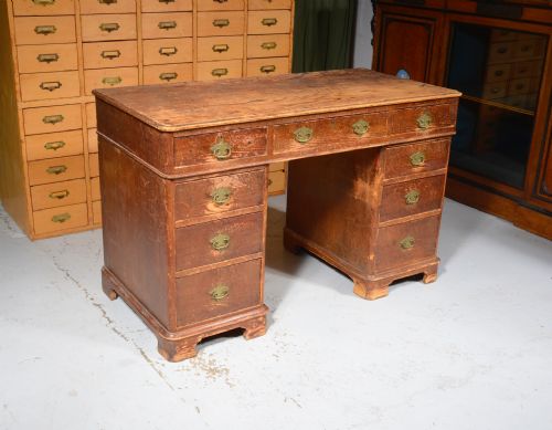 an early victorian stained pine pedestal desk c1850 - CATEGORY: ANTIQUE DESKS - DATED 19TH CENTURY