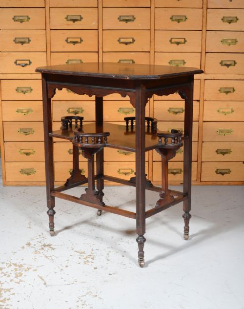 an aesthetic movement walnut table with gallery undertier c1870 - CATEGORY: ANTIQUE CABINETS - DATED VICTORIAN