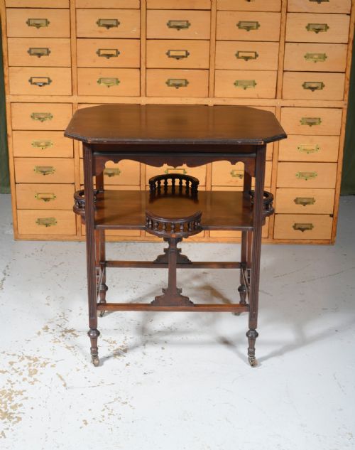AN AESTHETIC MOVEMENT WALNUT TABLE WITH GALLERY UNDERTIER C1870 - ADDITIONAL PHOTO 1
