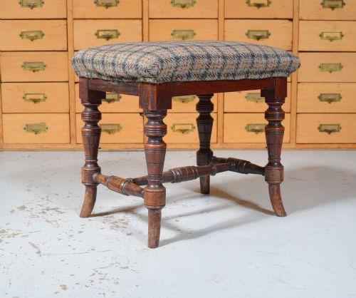 an aesthetic movement footstool with tweed upholstery c1870 - CATEGORY: ANTIQUE STOOLS - DATED VICTORIAN