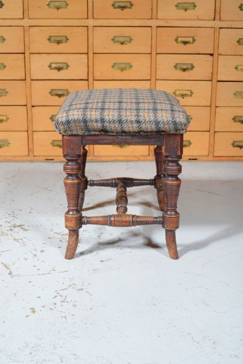 AN AESTHETIC MOVEMENT FOOTSTOOL WITH TWEED UPHOLSTERY C1870 - ADDITIONAL PHOTO 1