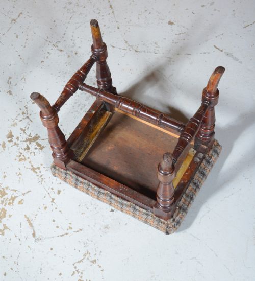 AN AESTHETIC MOVEMENT FOOTSTOOL WITH TWEED UPHOLSTERY C1870 - ADDITIONAL PHOTO 2