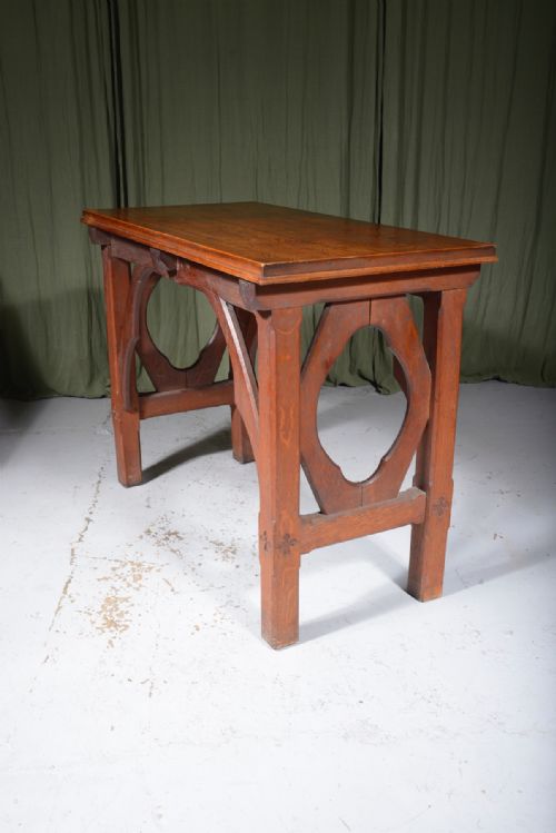 A VICTORIAN GOTHIC OAK CONSOLE TABLE IN THE MANNER OF PUGIN C1880 - ADDITIONAL PHOTO 3
